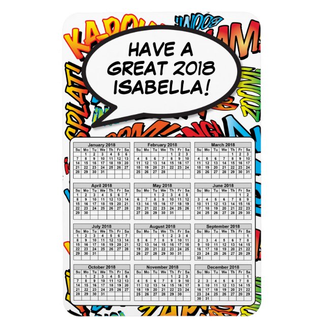 Comic Buch Pop Kunstsprache Blase 2018 Kalender Magnet (Vertikal)