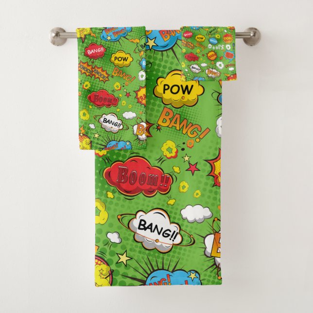 Comic Buchen Grünes Handtuch Badhandtuch Set (Insitu)