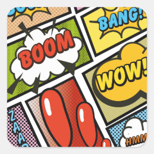 Comic Buchen Sie Cartoon Schriftart! Quadratischer Aufkleber