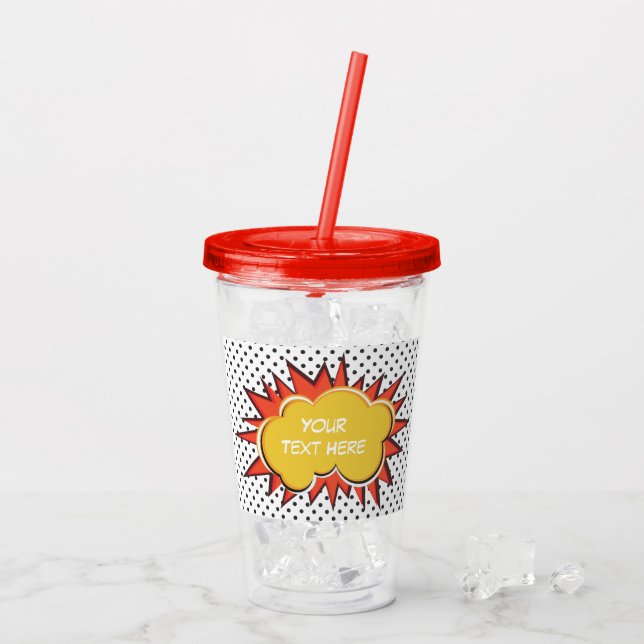 Comic-Buchexplosion mit benutzerdefiniertem Text Acryltrinkbecher (Rückseite Ice)