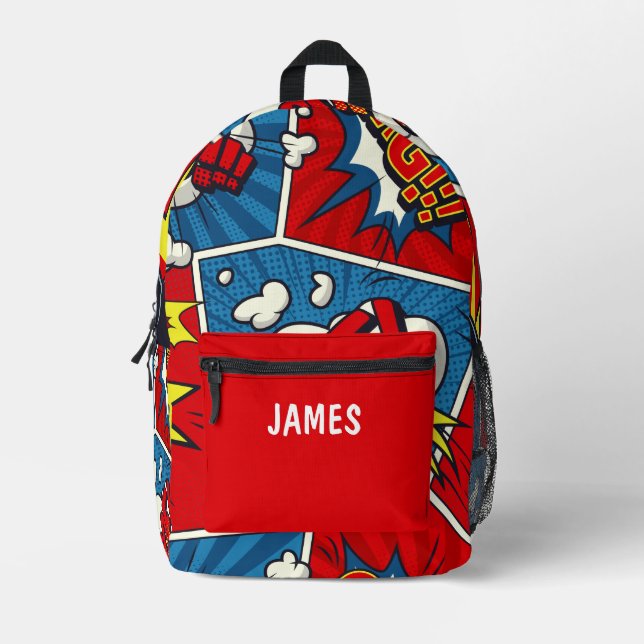 Comic-Buchstil für personalisierte Kindernamen Bedruckter Rucksack (Vorderseite)
