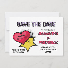 Comic-Buchstil Save the Date personalisiert Einladung