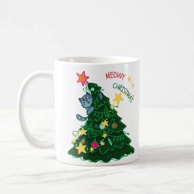 Comic Cat Christmas Coffee Tasse (Links)