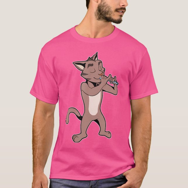 Comic Cat Playing Flute T-Shirt (Vorderseite)