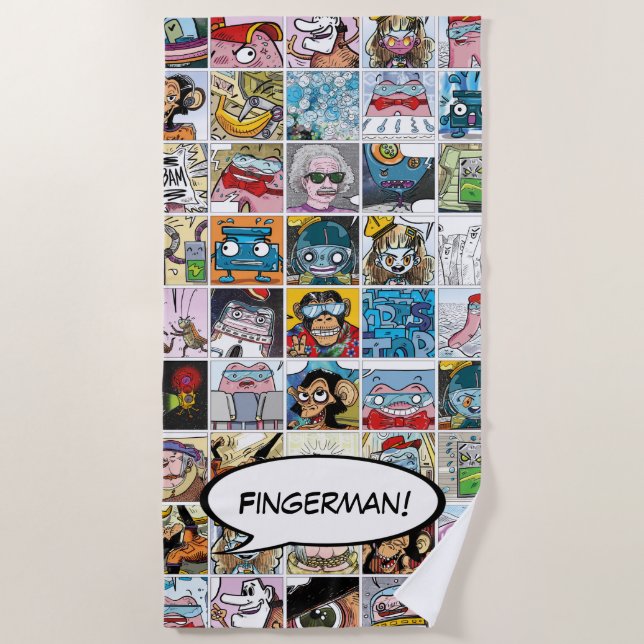 Comic Characters Grid Pattern Speech Ballon Name Strandtuch (Vorderseite)