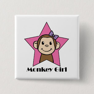 Comic-Clip-Art-Lächeln-Affen-Mädchen-Rosa-Stern-Sc Button