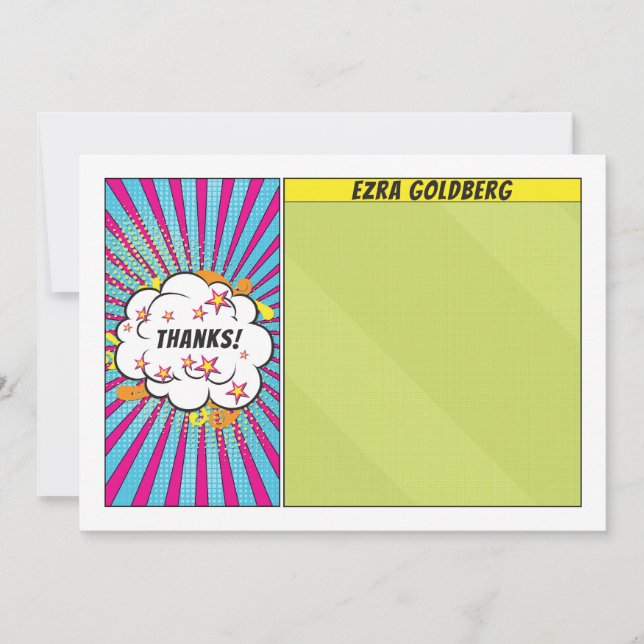 Comic Comic Book Bar or Bat Mitzvah Vielen Dank Dankeskarte (Vorderseite)