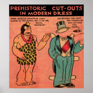 Comic der 1930er Jahre Höhle Mann Papierpuppe King Poster