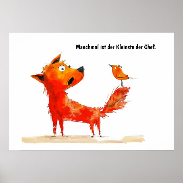 Comic Dog und Vogel auf Schwanz Poster (Vorne)