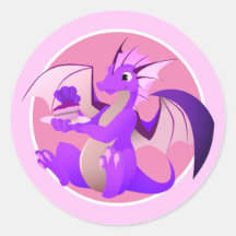 Comic-Drache mit rosa Kautabak-Stickern
