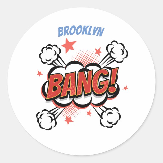 Comic Explosion kallisolierte Typografie Runder Aufkleber (Vorderseite)