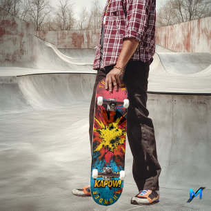 Comic Explosion Pop Art - Kräftiges 'Boom!' & 'Kap Skateboard