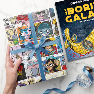 Comic Farbenfrohe Fun Characters Grid Pattern Part Geschenkpapier