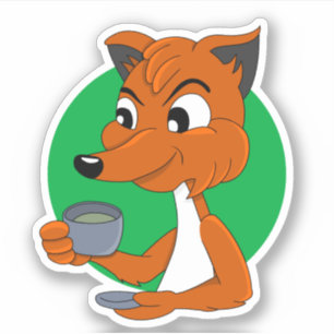 Comic-Fuchs beim Teetrinken - Vinyl-Aufkleber Aufkleber