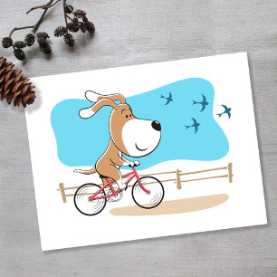 Comic Funny Süßer Hund Welpe Fahrrad Postkarte