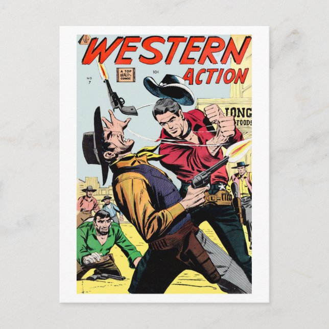 Comic für Vintage Western-Aktion Postkarte (Vorderseite)