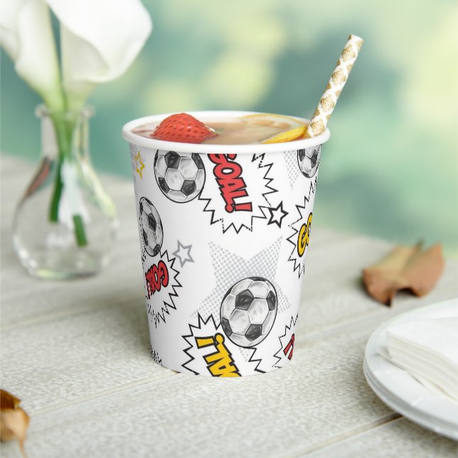 Comic Fußball-Tor-Muster – Retro-Sport Pappbecher (In Situ)
