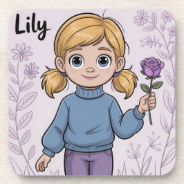 Comic Girl Lavender Rose Kunststoff Untersetzer Se