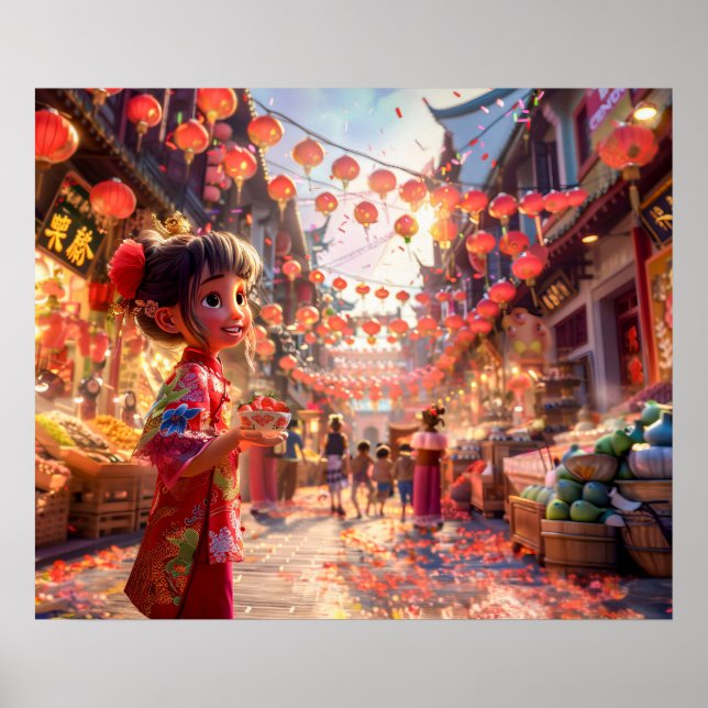 Comic Girl with Porcelain Bowl of Strawberries bei Poster (Vorne)