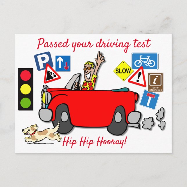 Comic hat Ihren Driving Test bestanden Postkarte (Vorderseite)
