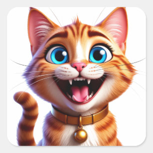 Comic-Haustierkatze mit blauen Augen und glücklich Quadratischer Aufkleber