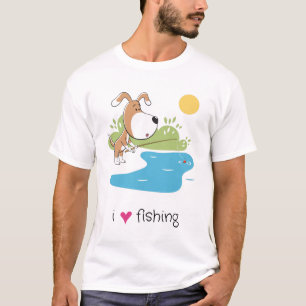Comic-Hund-Angler-Angler-Fischsee-Sonne-Männer T-Shirt