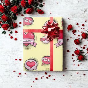 Comic im Stil gelb niedliche Herzgeschenke Geschenkpapier
