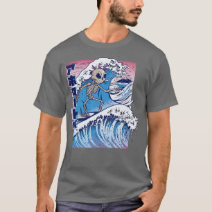 Comic japanisches Skelett surfen im Ozean T-Shirt