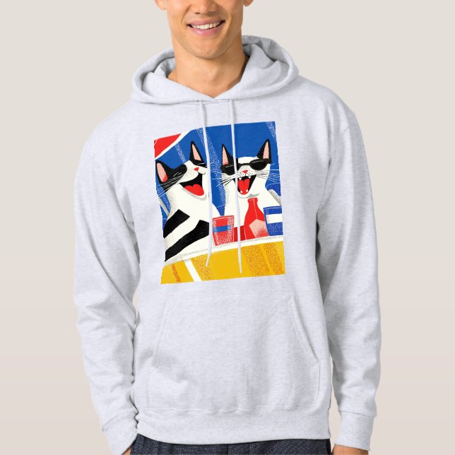Comic Joyful Perfect Cat Duo Freude an Sommerspiel Hoodie (Vorderseite)