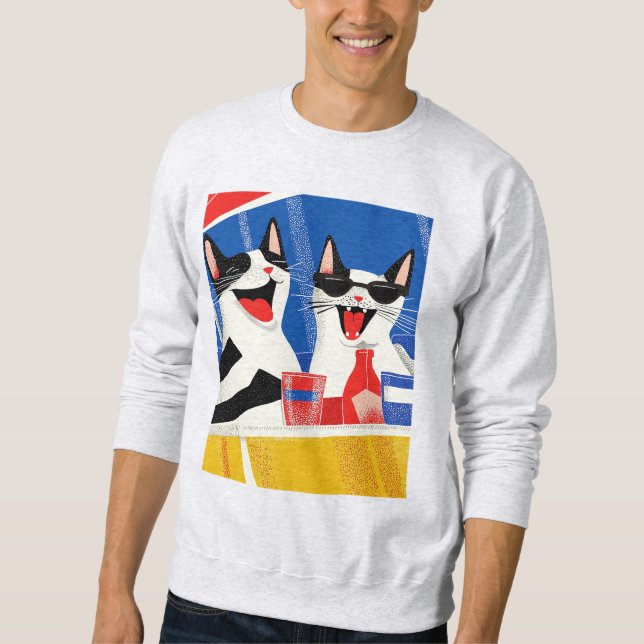 Comic Joyful Perfect Cat Duo Freude an Sommerspiel Sweatshirt (Vorderseite)