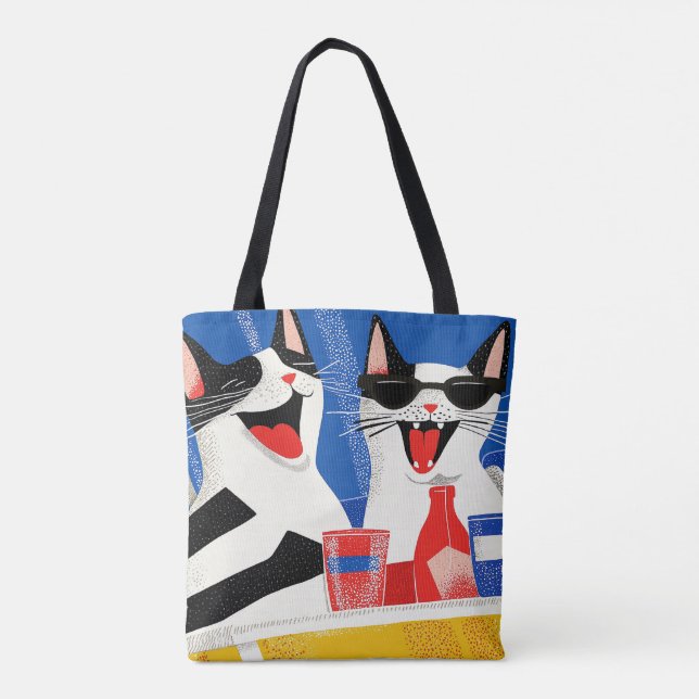 Comic Joyful Perfect Cat Duo Freude an Sommerspiel Tasche (Rückseite)