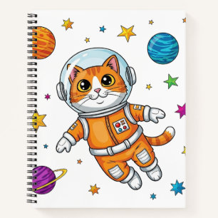 Comic-Katze-Astronaut schwebt im Weltraum Notizbuch