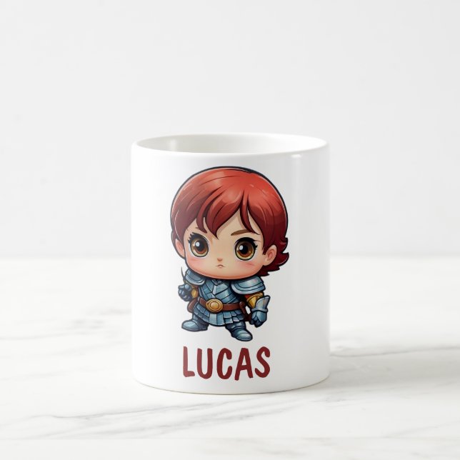 Comic Knight Custom Name Kids Mug Kaffeetasse (Mittel)