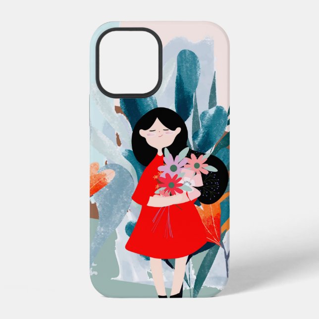 Comic-Kunst Mädchen im Wald iPhone 12 Hülle (Rückseite)