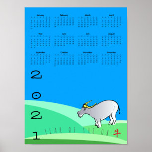 Comic Landschaft Ox Chinesischer Neujahrskalender  Poster