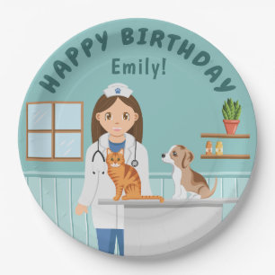 Comic Mädchen Tierärztin Türkis Alles Gute zum Geb Pappteller