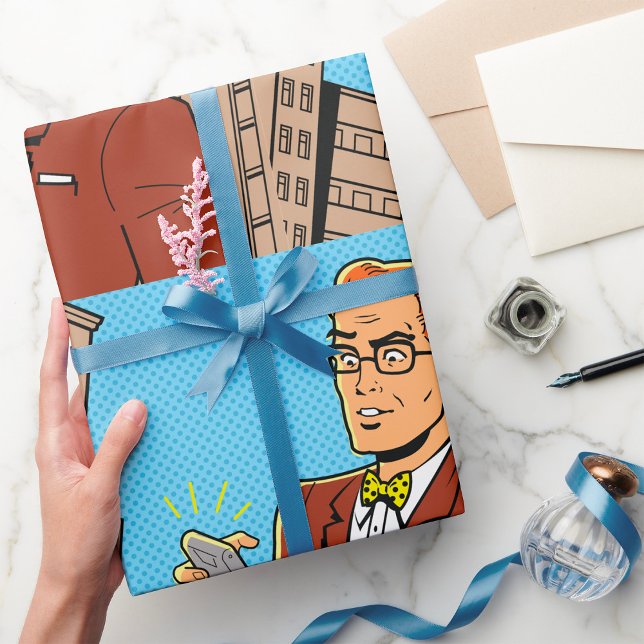 Comic Mann mit Handy Geschenkpapier (Von Creator hochgeladen)