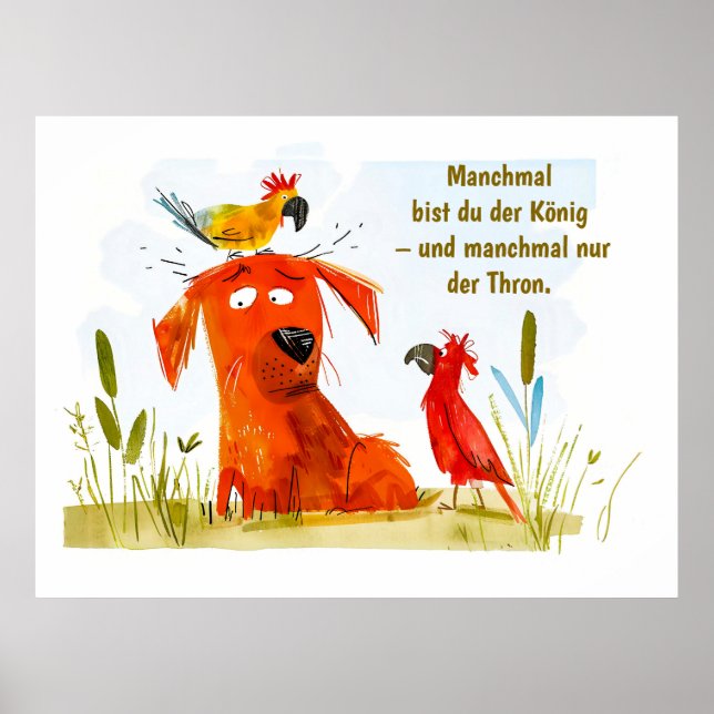 Comic mit Aquarell und zwei Papageien Poster (Vorne)