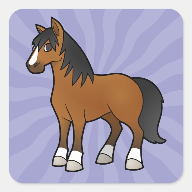 Comic-Pferd Quadratischer Aufkleber (Vorderseite)
