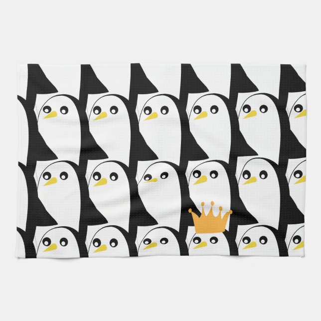 Comic Pinguin: Schwarz-weiß Vintag Geschirrtuch (Horizontal)