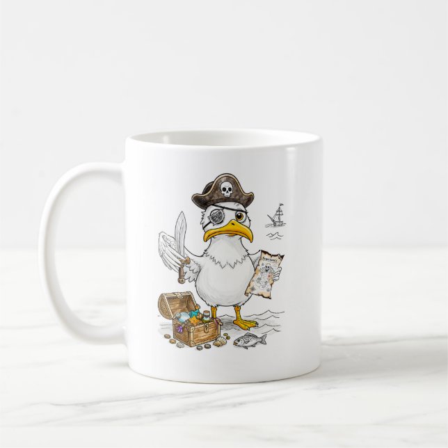 Comic Pirate Bird Treasure Hunt Kaffeetasse (Links)