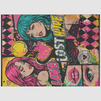 Comic Pop Art Decoupage Paper Love Strength Hope Seidenpapier