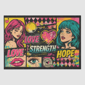 Comic Pop Art Decoupage Paper Love Strength Hope Seidenpapier