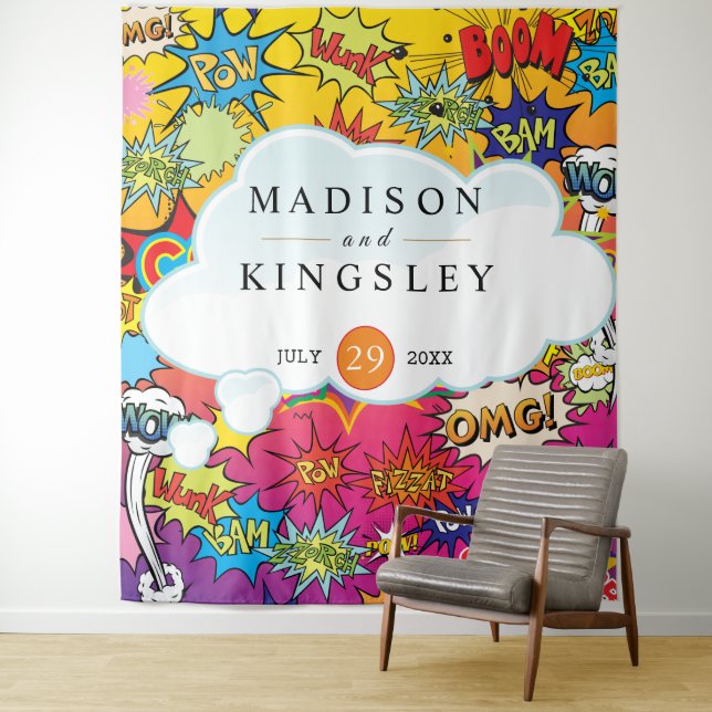 Comic Pop Art 💥 🎨 Hochzeit Graffiti Wandteppich (Beispiel)