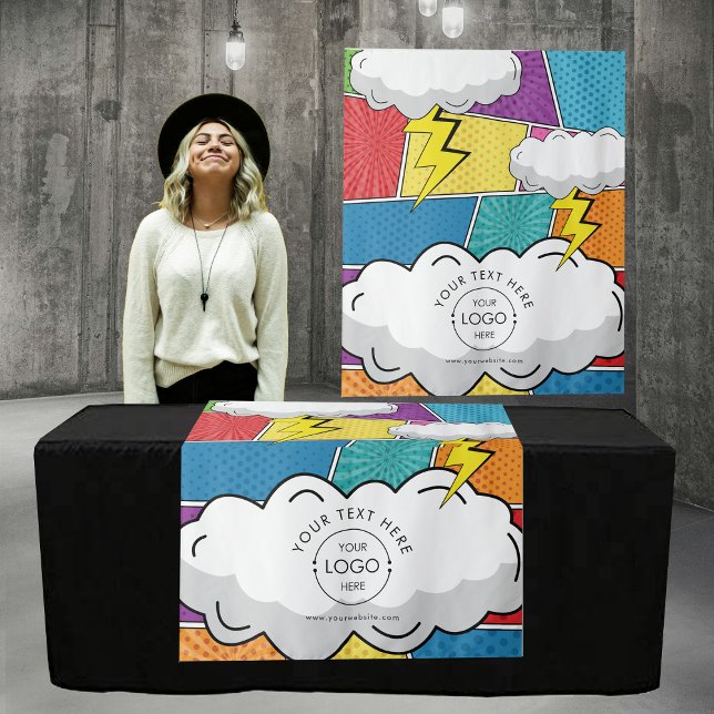 Comic Pop Art Logo Pop Up Shop Table Running-Zeich Wandteppich (Comic Pop Art Logo Pop Up Shop Table Runner Sign Tapestry)