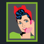 Comic Pop Art Poster<br><div class="desc">Comic Pop Art Poster mit Frauen am Telefon,  Vintage Lady mit Bow,  Green und Gray Border, </div>