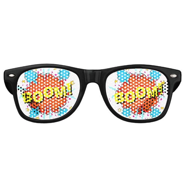 Comic Pop Art Rot Gelbe BOOM Neuheit Witziger Witz Partybrille (Vorderseite)
