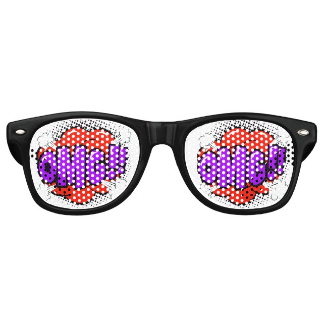 Comic Pop Art Rot Lila OMG Neugierig Witzer Partybrille (Vorderseite)