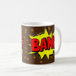 Comic Pop Art Yellow BANG Braun Sterne Neues Kaffeetasse