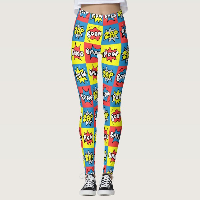 Comic Pow Boom Bang Zap Muster Geschenk Niedlicher Leggings (Vorderseite)